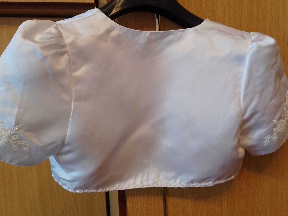 Bolero saten alb marimea 12 ani/152cm brodat
