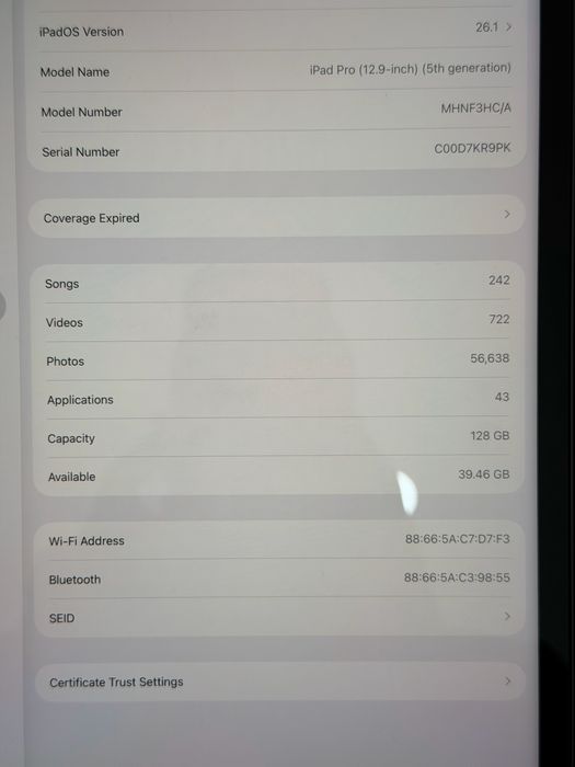 Ipad Pro 12.9” 5th GEN 2022 WiFi 128GB Space Grey