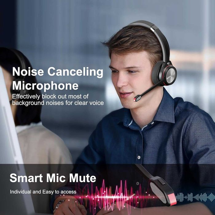 Beebang Bluetooth слушалки с микрофон, безжични с бутон за изключване