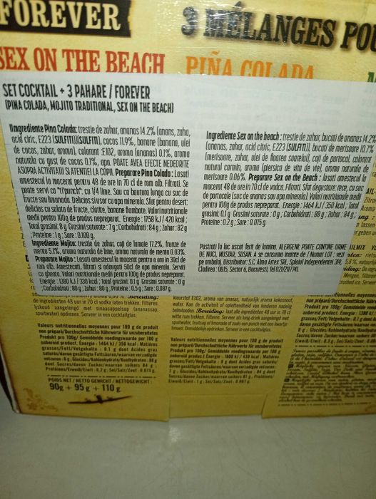 Set Cocktail / Forever 3 Pahare Pina Colada, Mojito, Sex on the beach