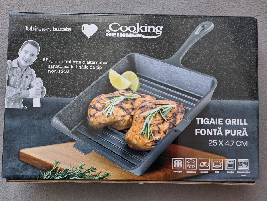 Tigaie   grill din fonta pura COOKING BY  HEINNER   dimensiuni   25 x 4.7 cm