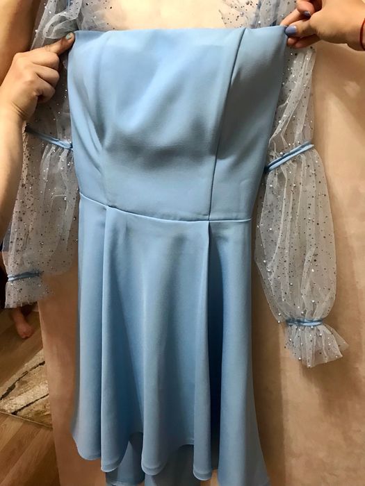 Rochie bleu ciel cu maneci bufante