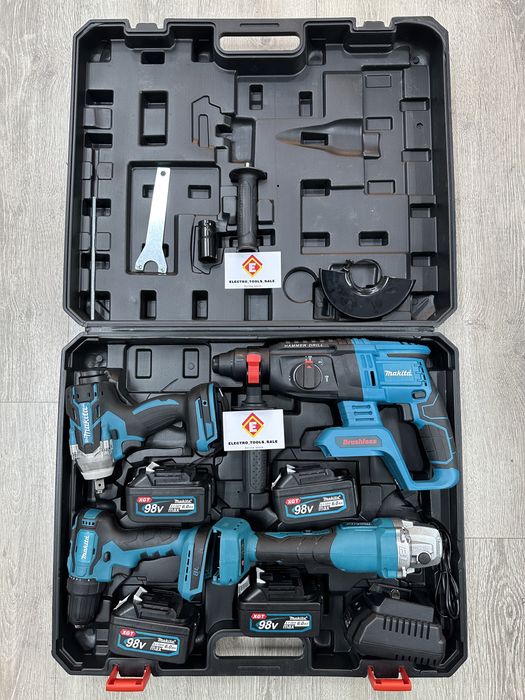 4 в 1. Гайковерт+Болгарка + перфоратор +шрупаверт бесщеточный.