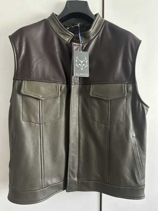 Vestă piele moto kaki brown L/XL