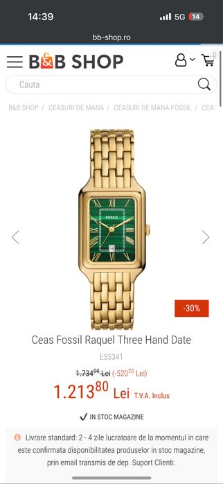 Ceas Fossil de dama nou Raquel three hand ES5351