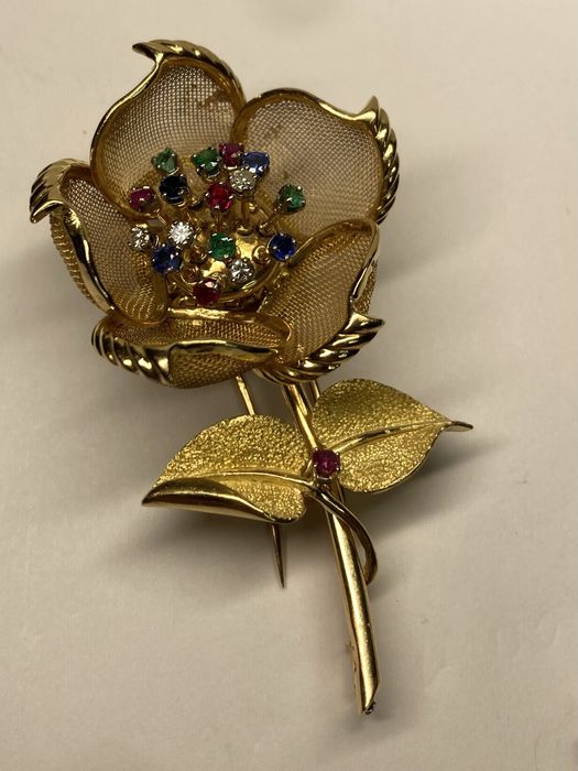 Brosa aur 18kt.diamante rubine smaralde safire