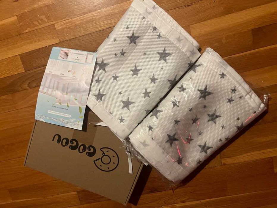 Set protectie patut bebe, GOGOU, captuseala din plasa respirabila, alb