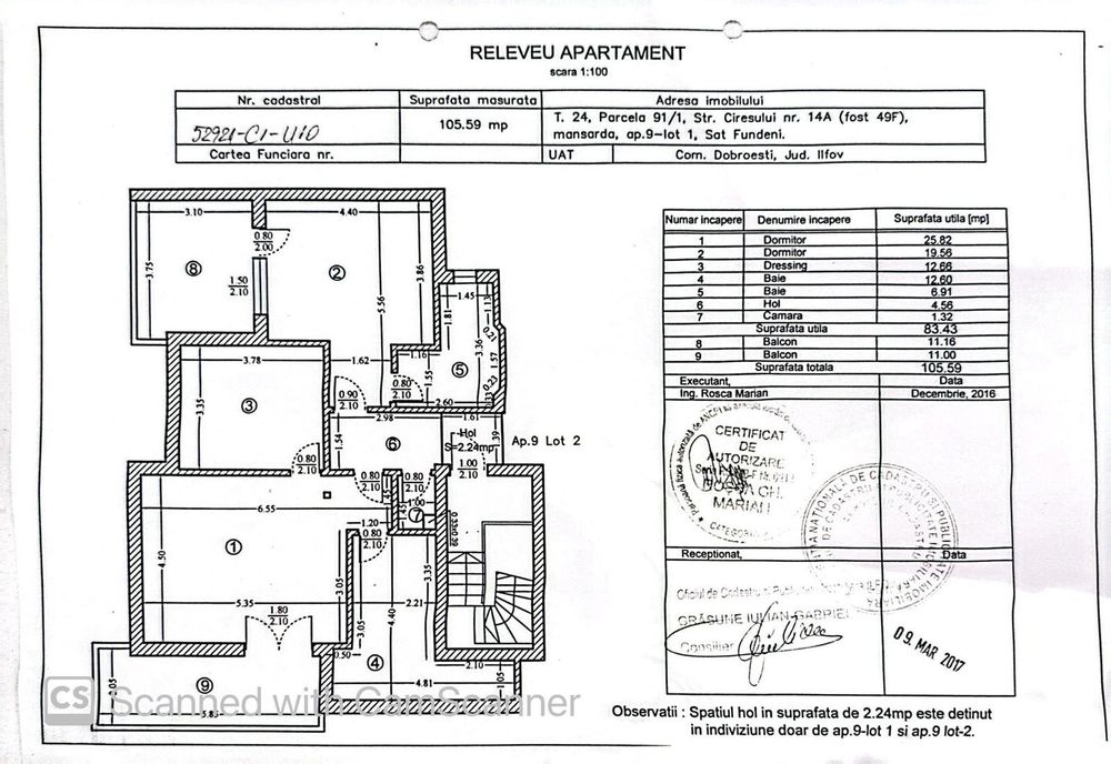 Apartament cu 3 camere spațios la mansarda  cu terase de 20mp