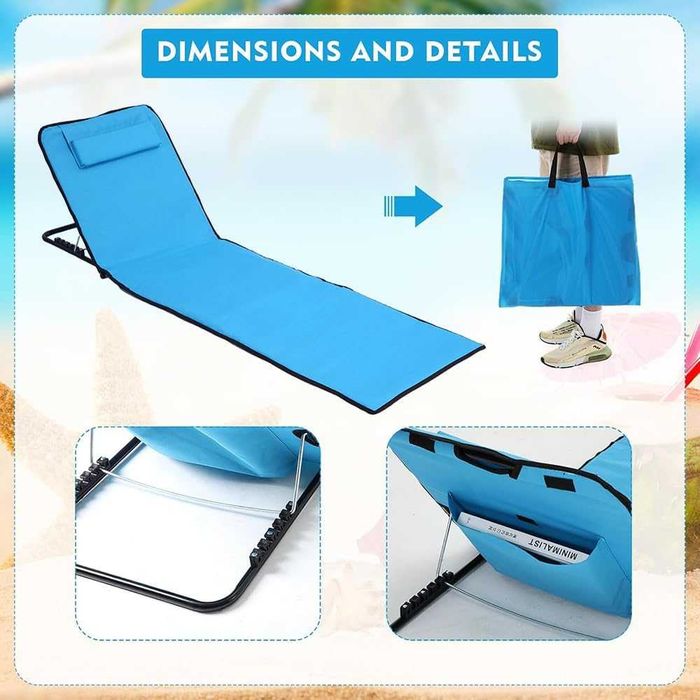 Saltea de plaja reglabila cu spatar 145 cm x 50 cm desfasurat , gri