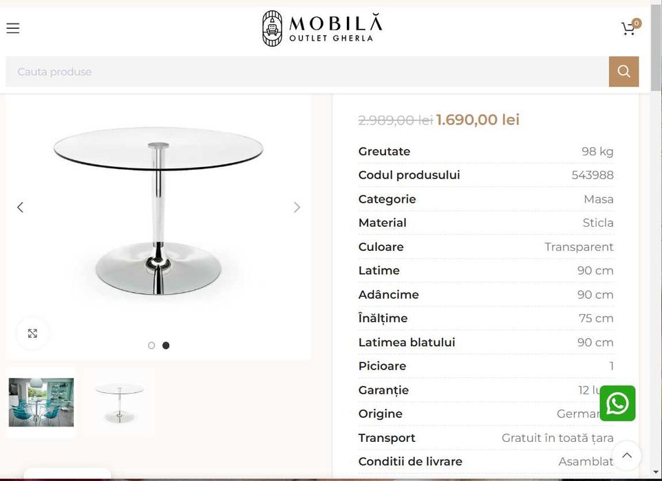 Vand masa rotunda sticla securizata Mobexpert- 4 persoane