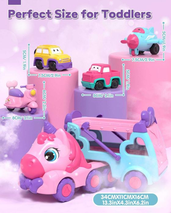 Камион с малки превозни средства, светлина и звук за деца /момиче/