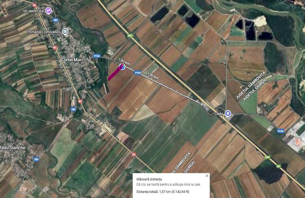 Teren 7400 mp Corbii Mari, La 5 minute de A1 Intra + Extra Proprietar