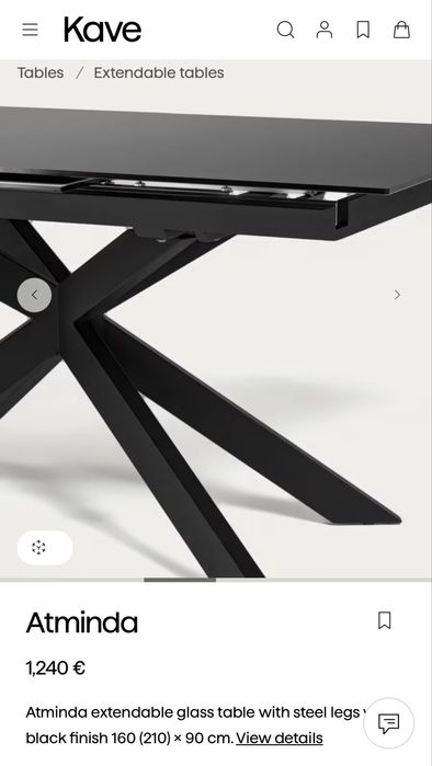 Kave Home Atminda – разтегателна трапезна маса 160–200 × 90 см