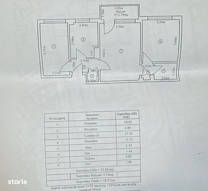 Apartament 3 camere confort 1, Calea Galati, etaj 3.