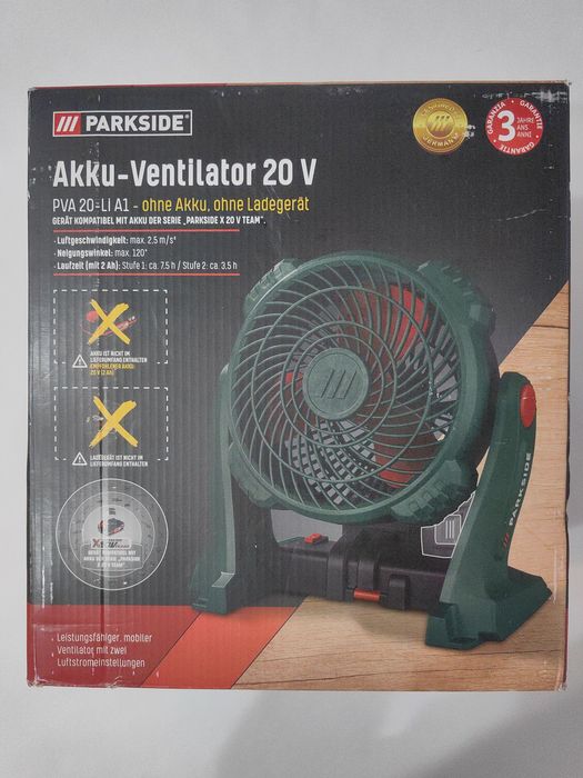 Ventilator Parkside pe acumulator, 20 V, doua trepte de viteza – fara baterie si incarcator