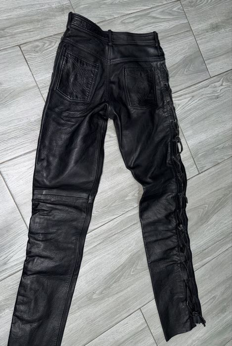 Pantaloni moto chopper cu șnur pe margine