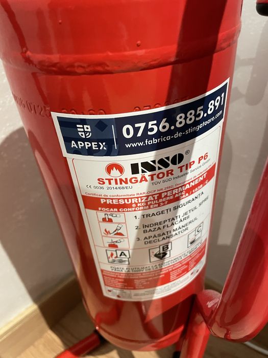 Stingător de incendiu P6 – cu pulbere, 6 kg + suport + indicator