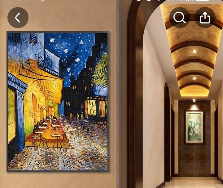 Картина на Ван Гог на кафе на открито през нощта с хора,