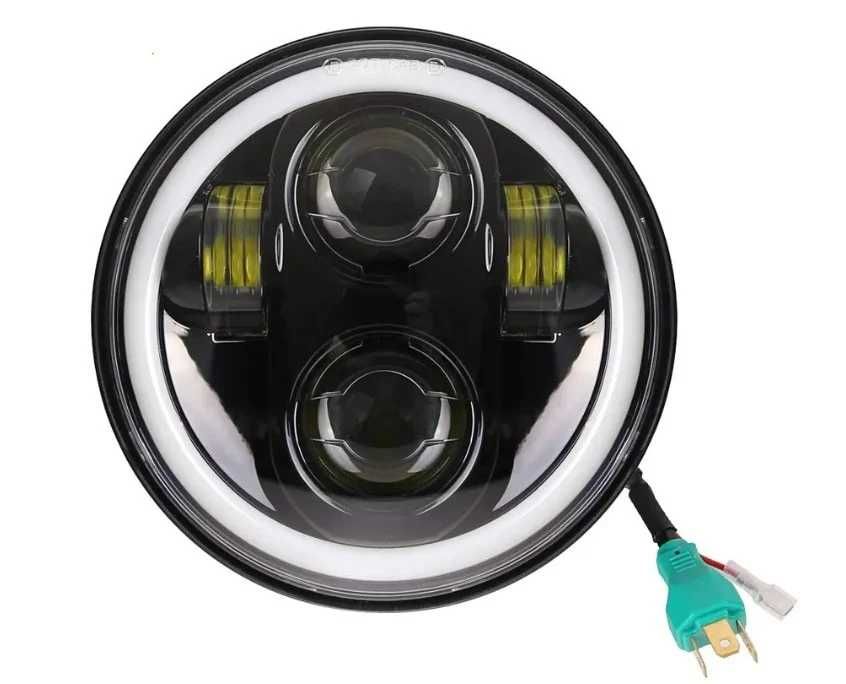Far LED rotund 5.75 inch (14,6 cm) - cu DRL angel-eyes alb si semnalizare galbena - 9-30V - Far SUZUKI SAMURAI Facelift