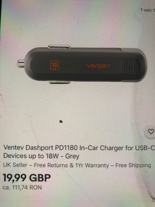 Cablu USB tip C pt iPhone , incarcator masina tip C la bricheta Ventev
