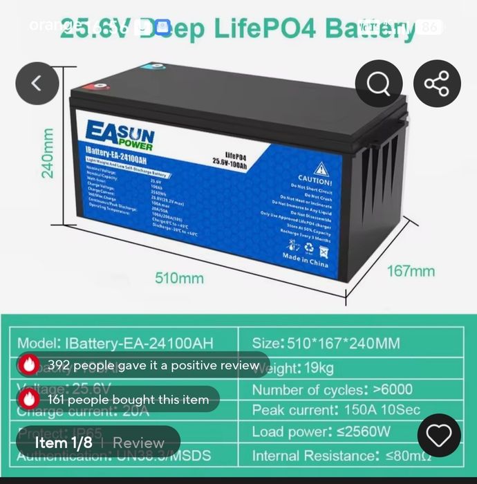Baterii easun 24v și 100amperi noi