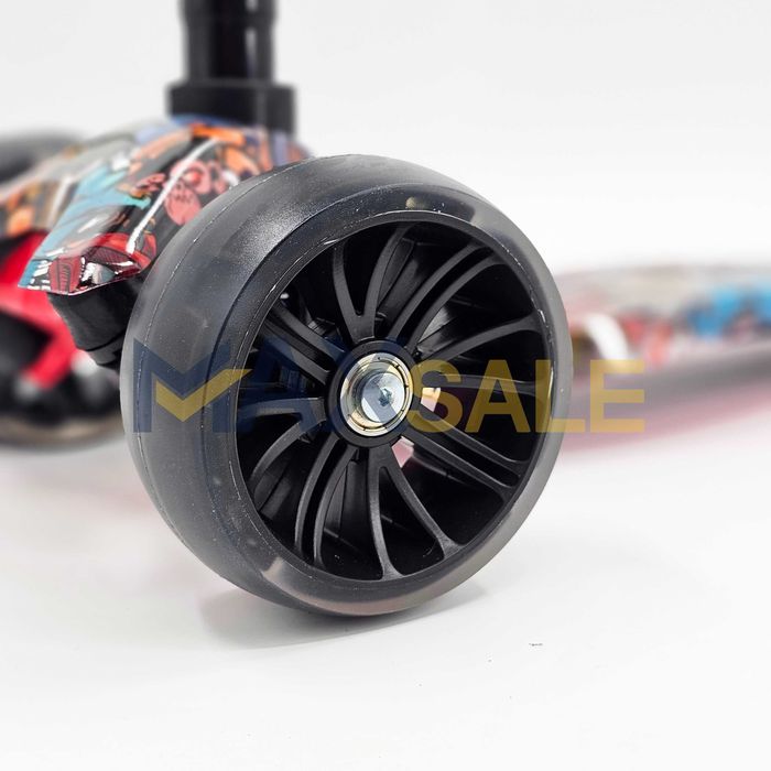 Детска триколка тротинетка черно / многоцветно с 3 светещи колела