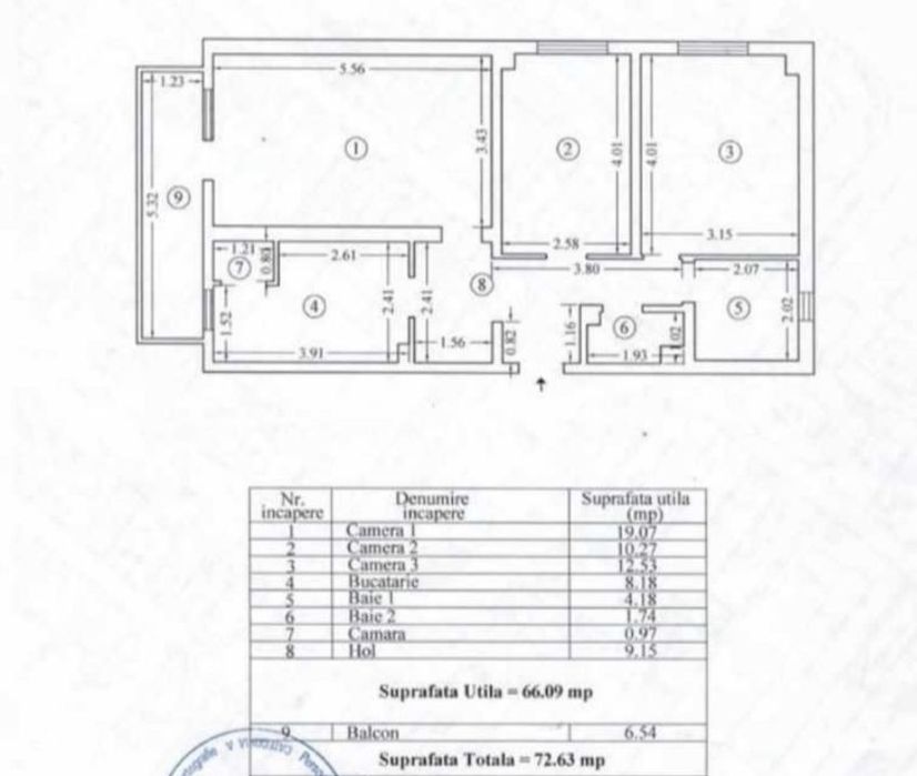 Apartament 3 camere dec. zona Anda, etaj 1, gaze, Profi/Kaufland — fotografia 1