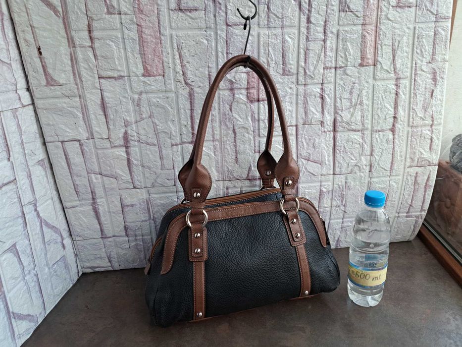 дамска чанта,TIGNANELLO,черна/кафява торба-естествена кожа