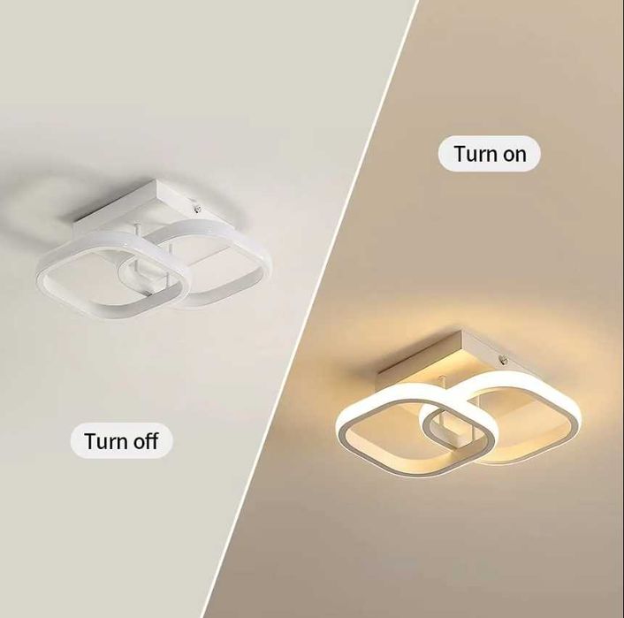 LED абажур 19 W 2 форми, Квадратни,Топла светлина 3000K, Бял