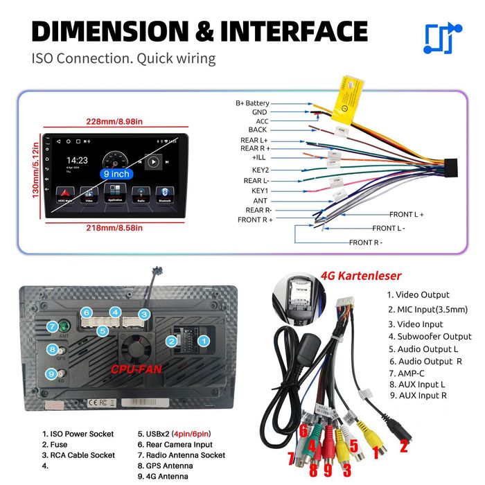 9” 2-DIN мултимедия с Android 14, 4G/LTE, RDS, 6/128GB