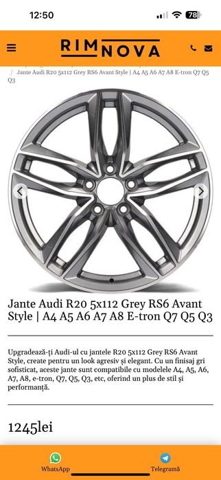 Jante Audi R20 pentru: A4,A5,A6,A7,A8,Q3,Q5,Q7,Q8