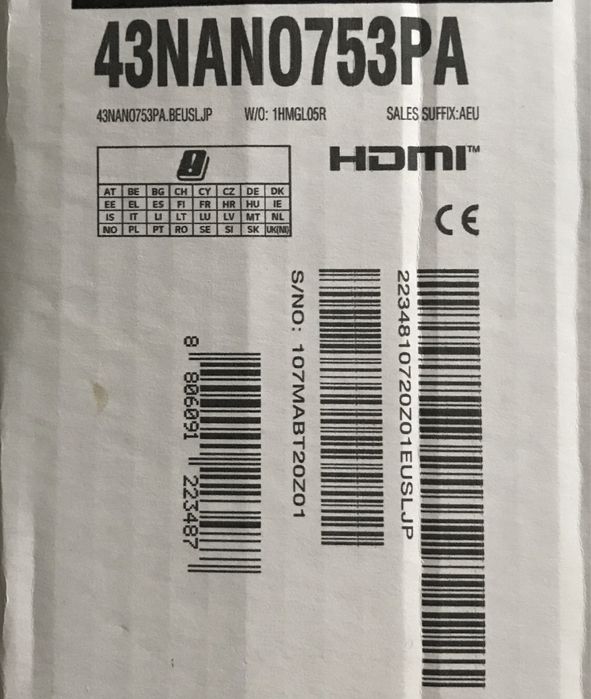 NanoCellTV, 43NANO75,Televizor LED/LG-Nanocell,-Diagonala 108cm, Nou,