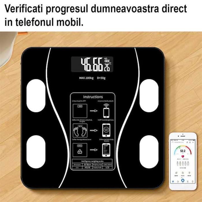 Cantar Electronic Inteligent Aplicatie Smart Ecran Iluminat Termometru