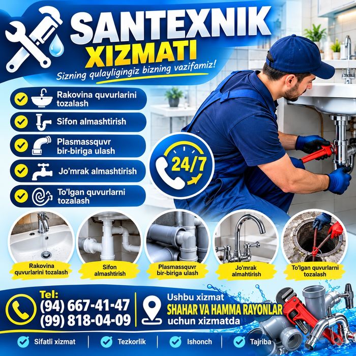 Santexnika va ustachilik mebel duradgorlik xizmati 24/7 aloqadamiz
