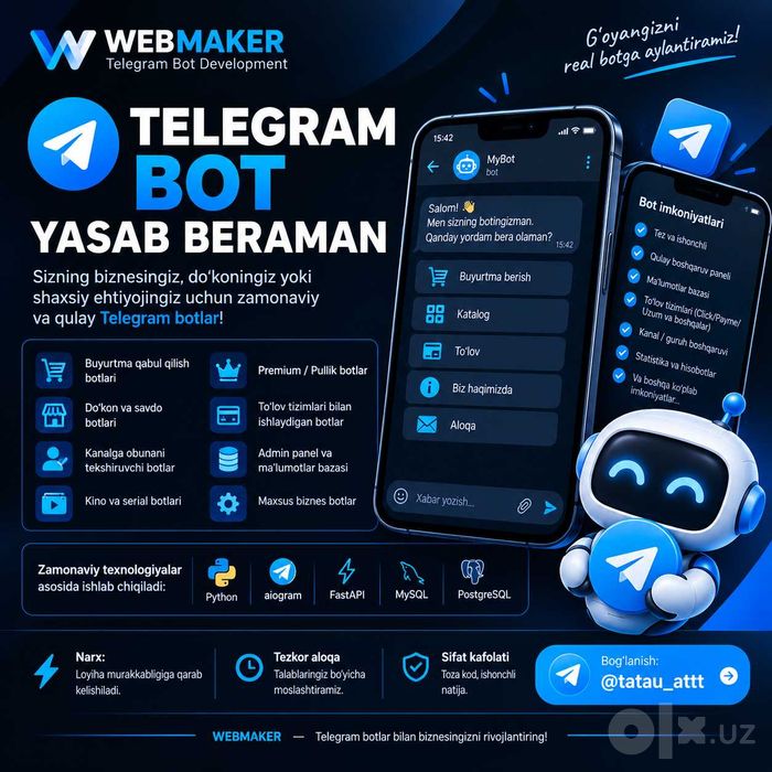 Telegram bot yasash | Bot yaratish xizmati