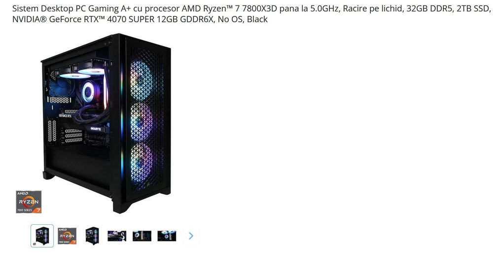 Sistem PC Gaming cu garantie 1 an racire lichid RTX 4070 SUPER + G7 4K