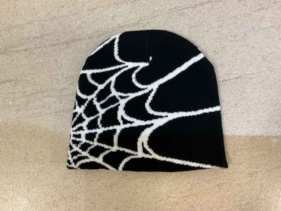 Căciulă beanie neagră cu model spider web , streetwear ,unisex