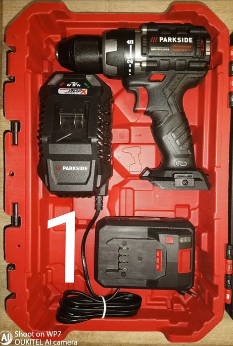 Parkside filetanta bormasina brushless 60Nm baterie 20V 4A incarcator
