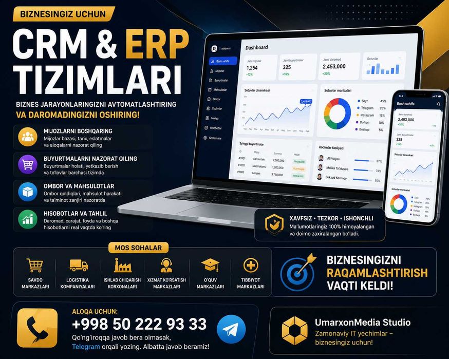 CRM ERP Tizimlari Yaratamiz | Biznesni Avtomatlashtirish