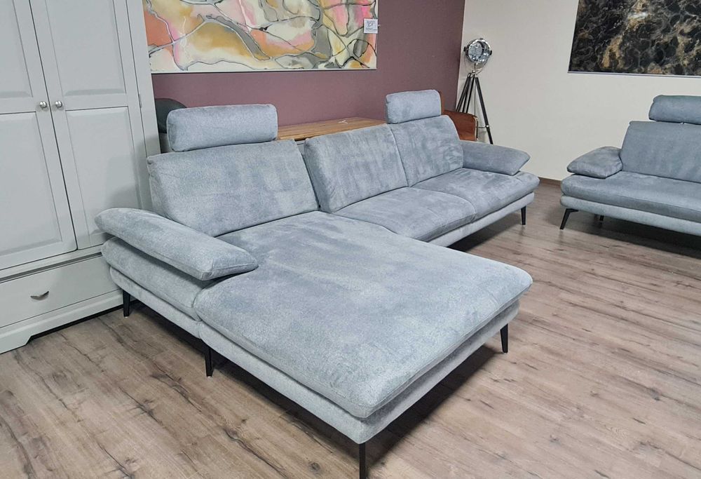 Сив комплект дивани от плат ъглов диван и тройка "Dieter Knoll"