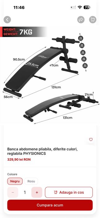 Banca abdomene pliabila reglabila noua in cutie, pret 230 lei