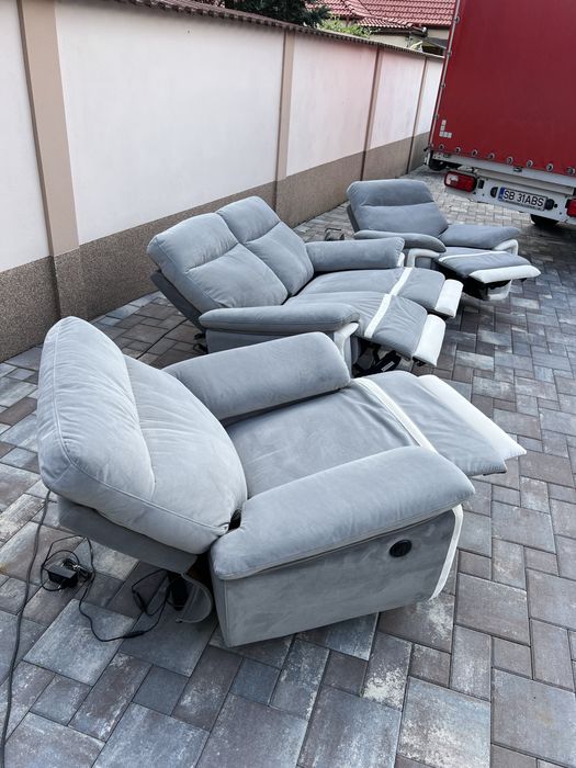 Set Canapea ~ Canapele 2 - 1 - 1 Catifea cu Recliner electric NOU