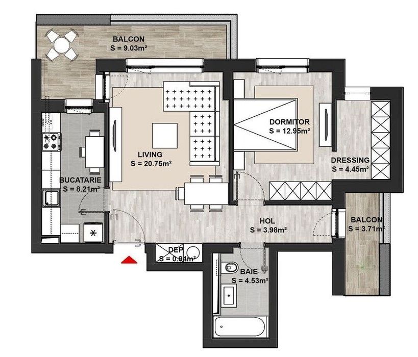 Apartament 2 camere | 2 balcoane | Mobilat și utilat - Noua Residence