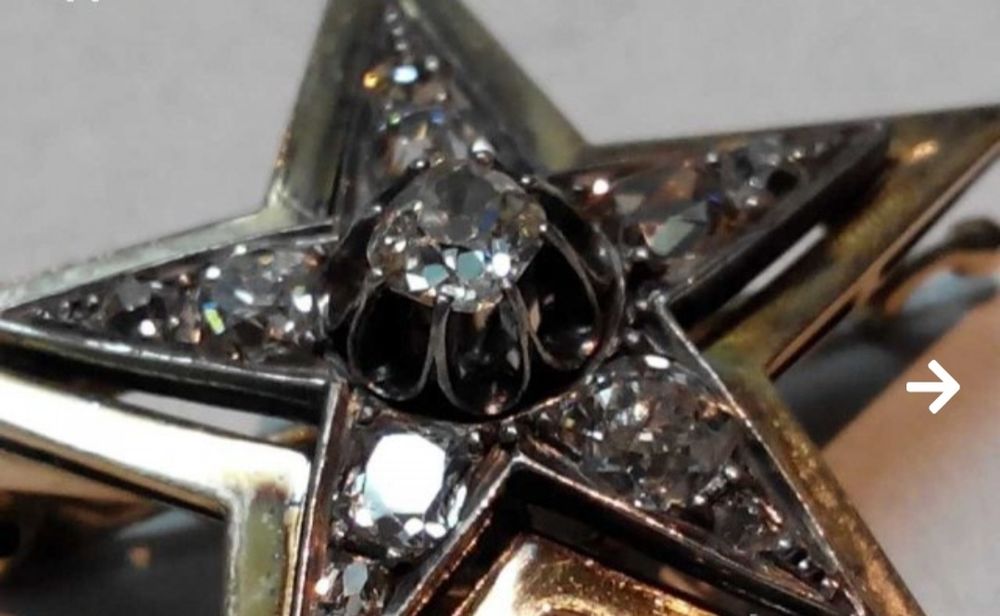 Старинна златна брошка,висулка с диаманти