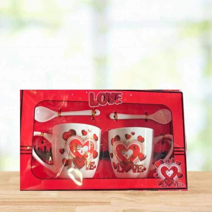 Комплект чаши с лъжички Свети Валентин Сърца Подарък