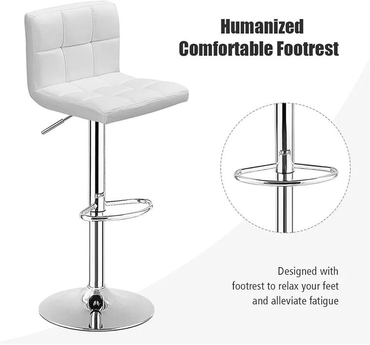 Бар столове, 2 броя, сиви/бели еко кожа, хромирани крака