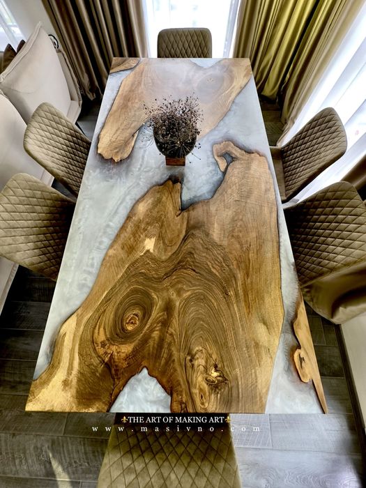 Маса от естествено дърво и епоксидна смола | Холна, трапезна маса