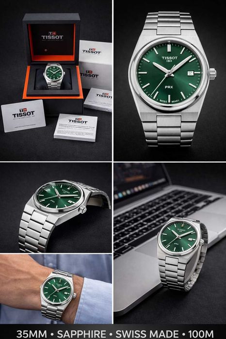 Tissot PRX 35mm Verde Swiss Made Safir Otel Nou Cutie Factura Garantie