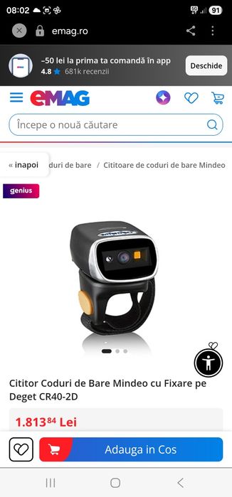 Cititor Coduri de Bare Mindeo cu Fixare pe Deget CR40-2D