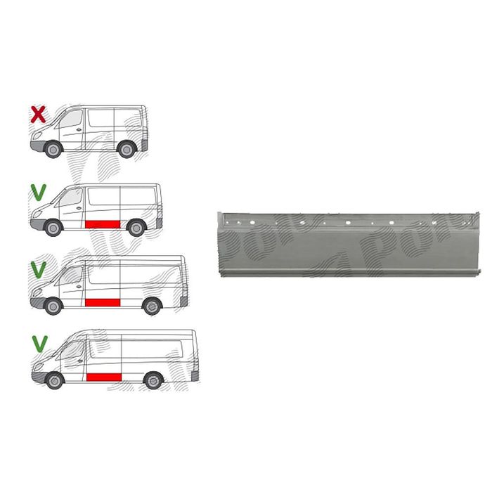 Segment reparatie panou lateral Mercedes Sprinter 07.2006-06.2018, Vw Crafter (2e) 12.2005-2017 stanga/dreapta, Inferioara, Metal, Segment Lat, Lungimea 1520 Mm, Inaltimea 40cm,